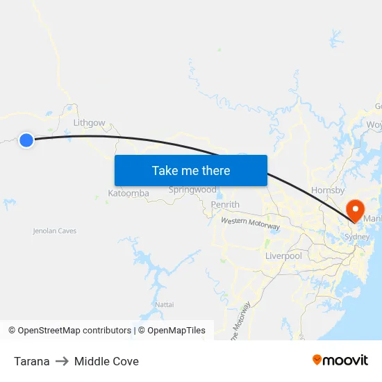 Tarana to Middle Cove map