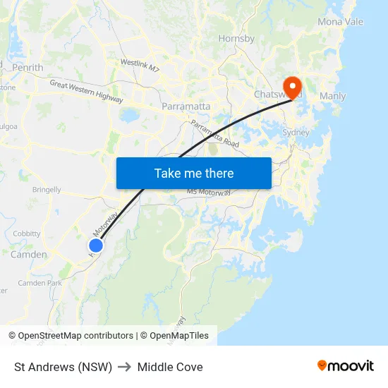 St Andrews (NSW) to Middle Cove map