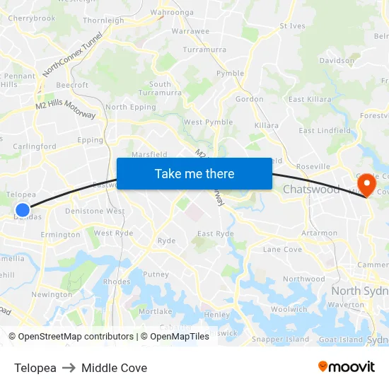 Telopea to Middle Cove map
