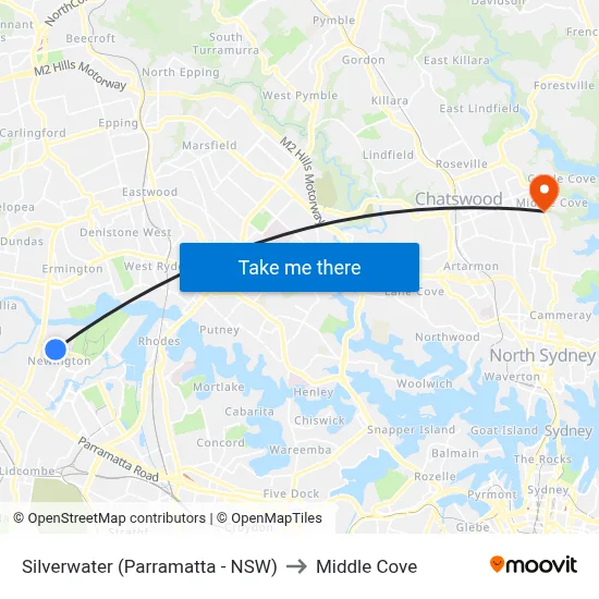Silverwater (Parramatta - NSW) to Middle Cove map