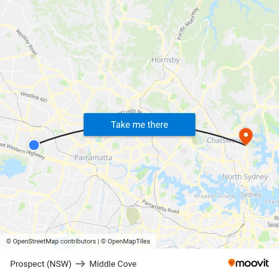 Prospect (NSW) to Middle Cove map