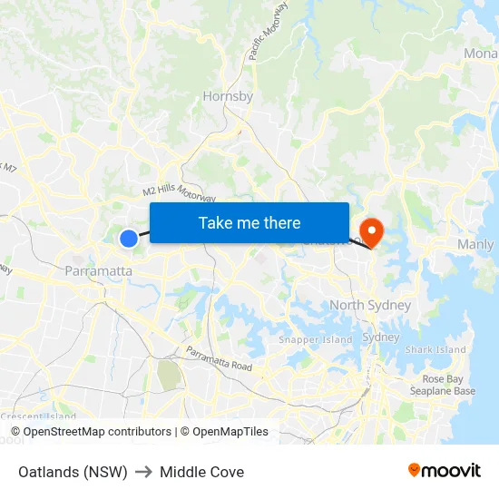 Oatlands (NSW) to Middle Cove map