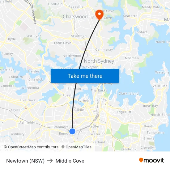 Newtown (NSW) to Middle Cove map