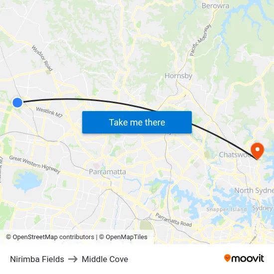 Nirimba Fields to Middle Cove map