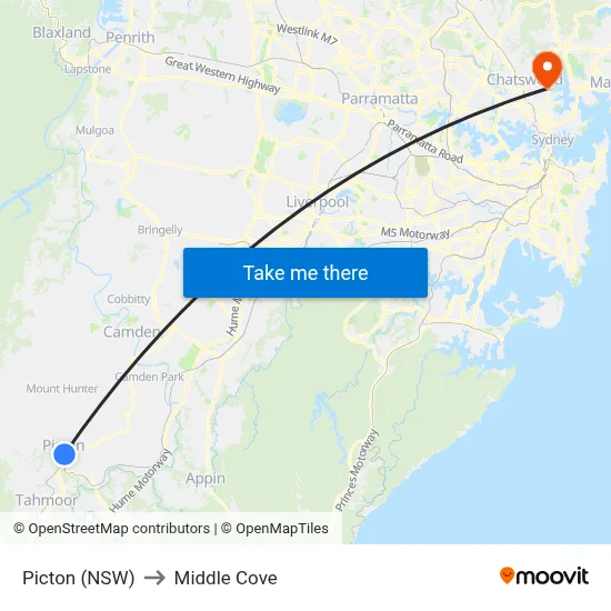 Picton (NSW) to Middle Cove map