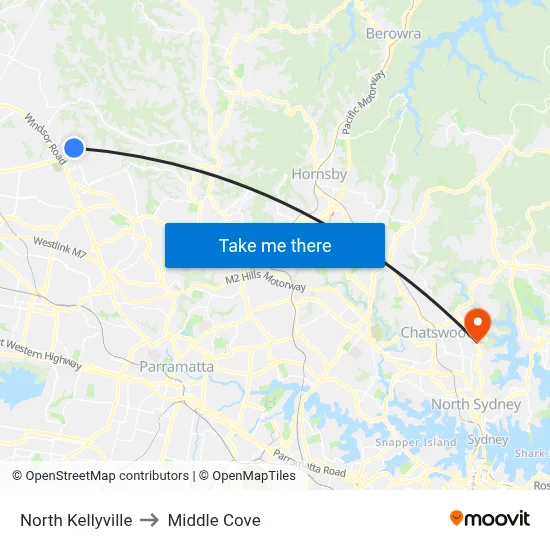 North Kellyville to Middle Cove map