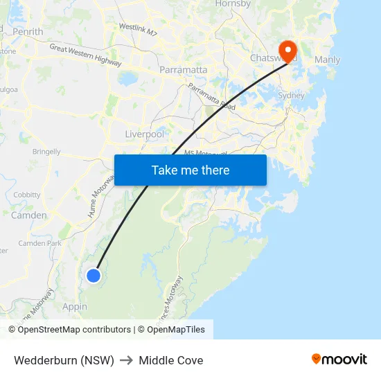 Wedderburn (NSW) to Middle Cove map