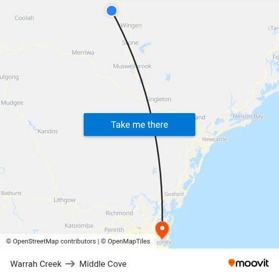 Warrah Creek to Middle Cove map