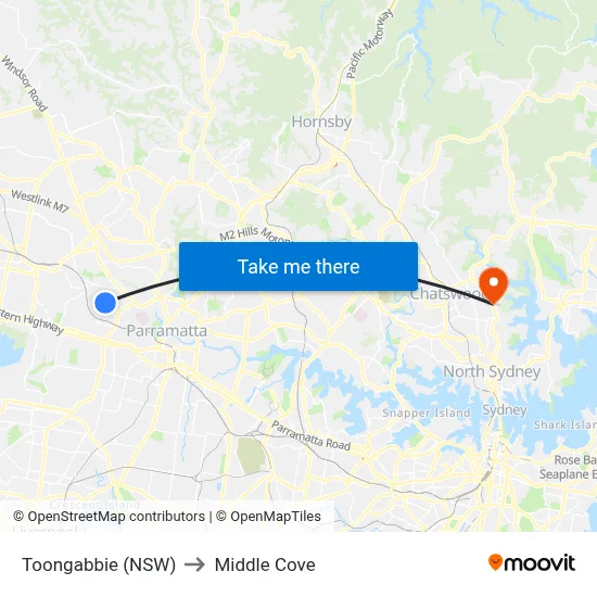 Toongabbie (NSW) to Middle Cove map