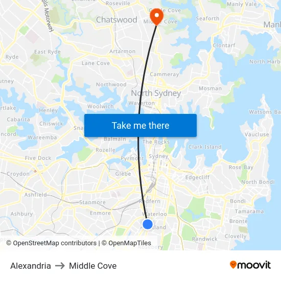 Alexandria to Middle Cove map
