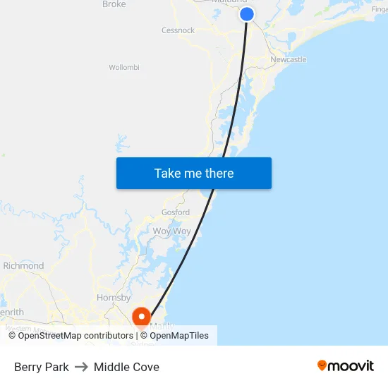 Berry Park to Middle Cove map