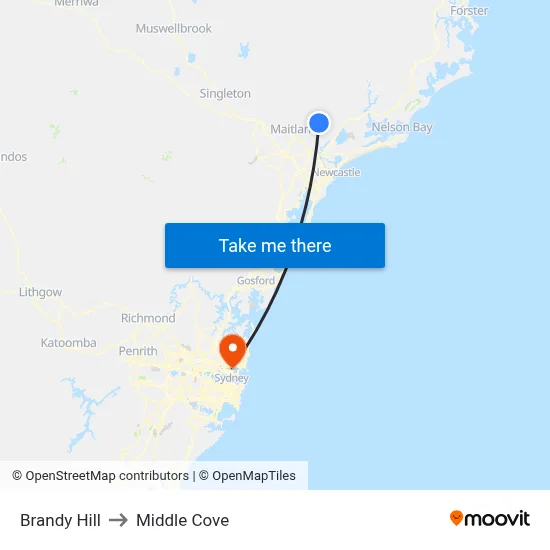 Brandy Hill to Middle Cove map