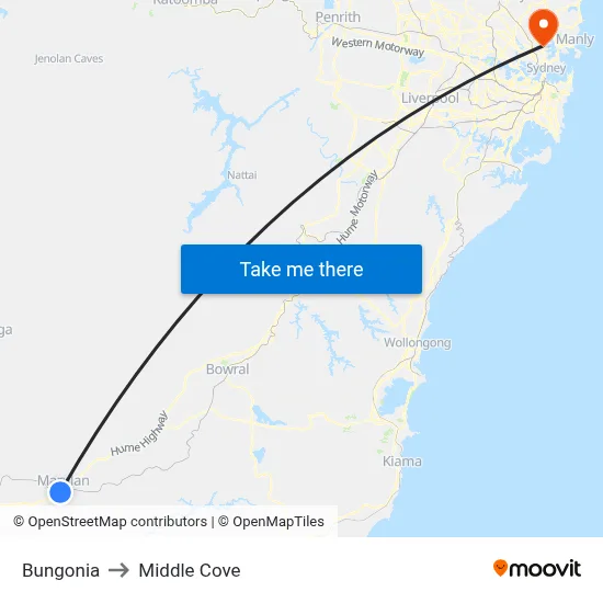Bungonia to Middle Cove map