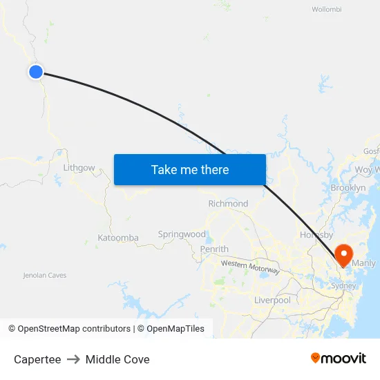 Capertee to Middle Cove map