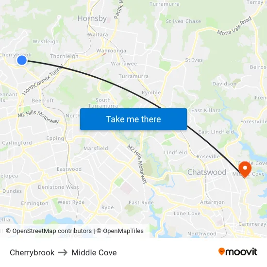 Cherrybrook to Middle Cove map