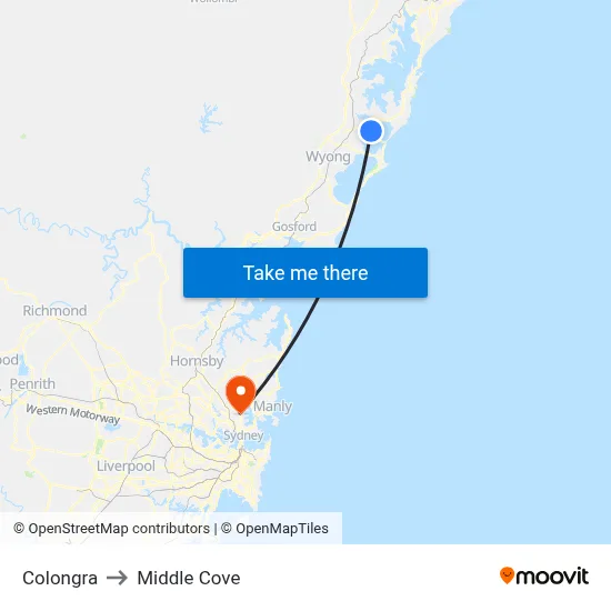 Colongra to Middle Cove map