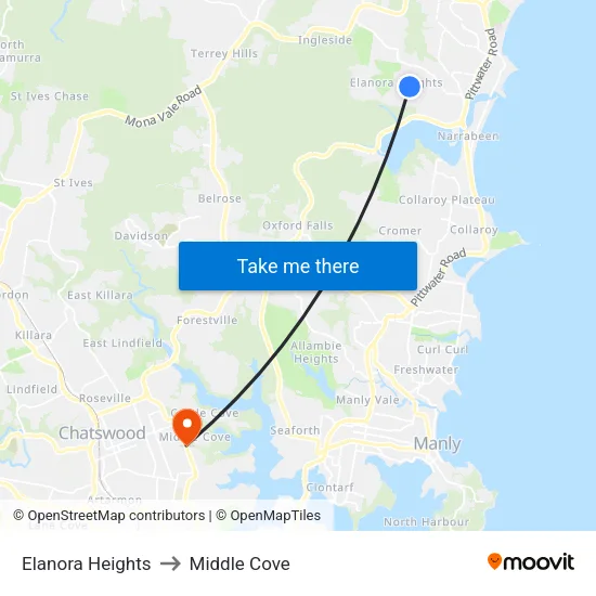 Elanora Heights to Middle Cove map
