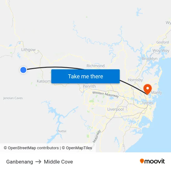 Ganbenang to Middle Cove map