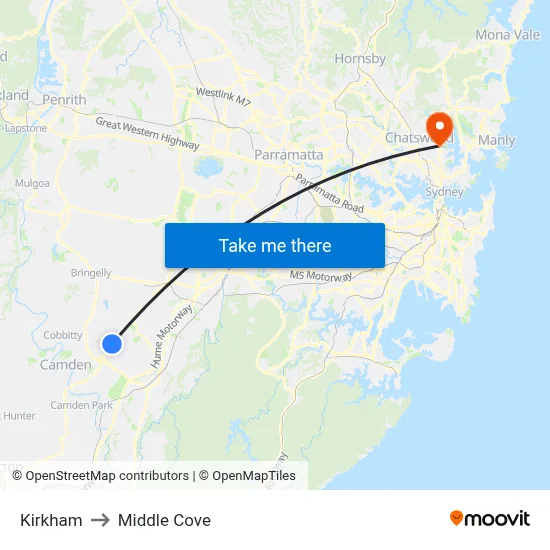 Kirkham to Middle Cove map