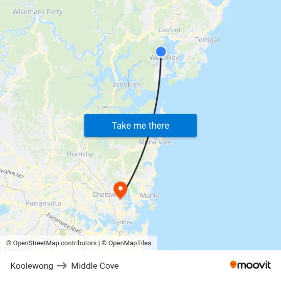 Koolewong to Middle Cove map