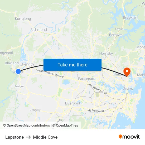 Lapstone to Middle Cove map