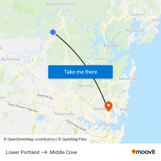 Lower Portland to Middle Cove map