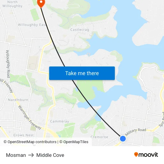 Mosman to Middle Cove map
