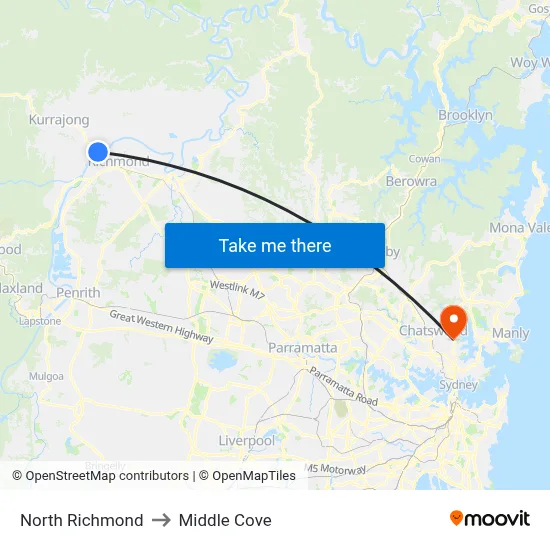 North Richmond to Middle Cove map