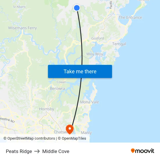 Peats Ridge to Middle Cove map
