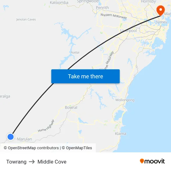Towrang to Middle Cove map