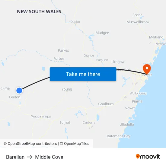 Barellan to Middle Cove map