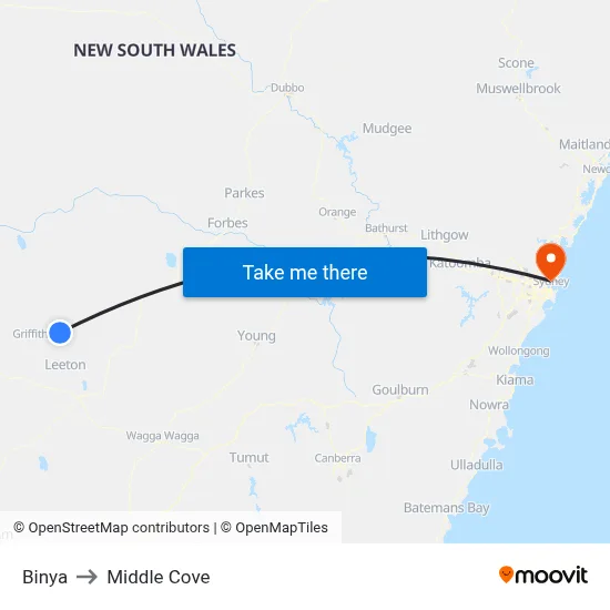 Binya to Middle Cove map