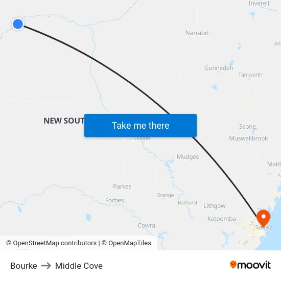 Bourke to Middle Cove map
