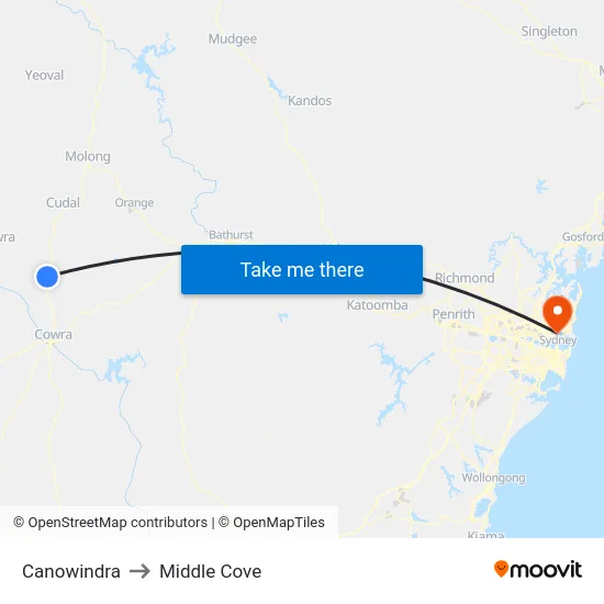 Canowindra to Middle Cove map
