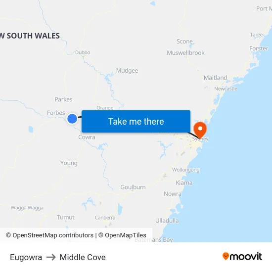 Eugowra to Middle Cove map