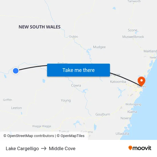 Lake Cargelligo to Middle Cove map
