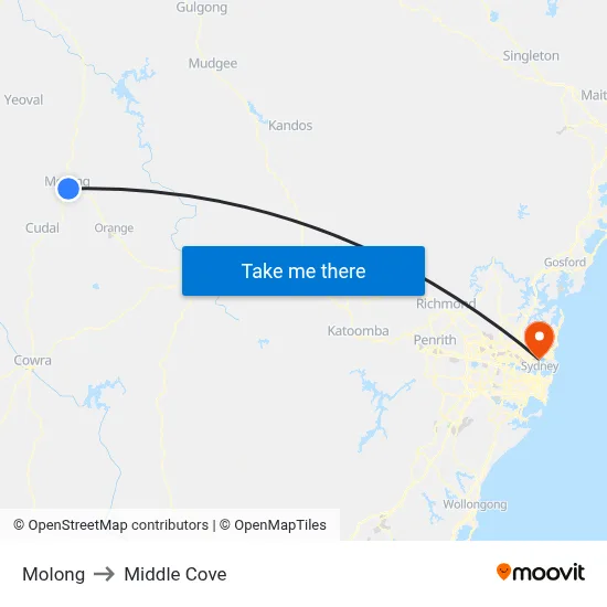 Molong to Middle Cove map