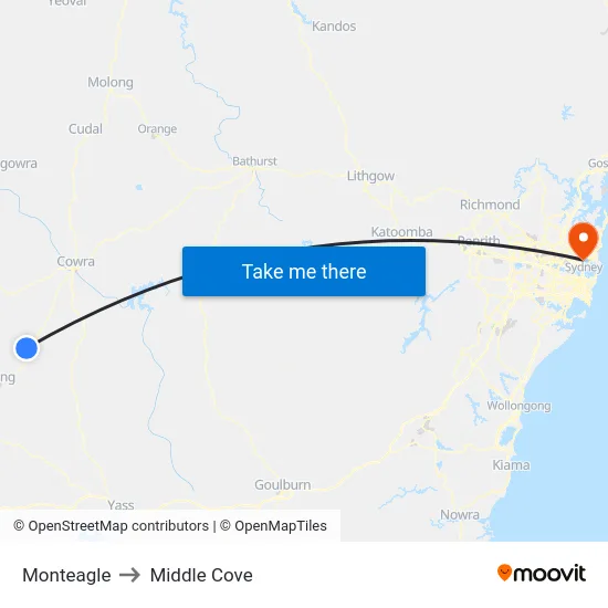 Monteagle to Middle Cove map