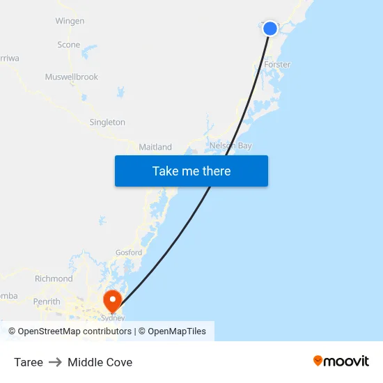 Taree to Middle Cove map