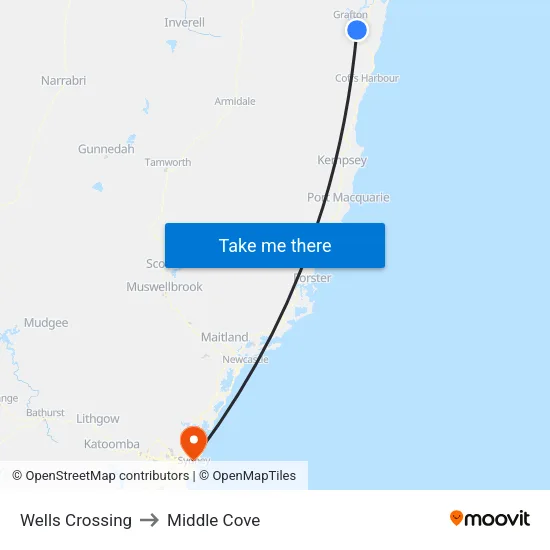 Wells Crossing to Middle Cove map