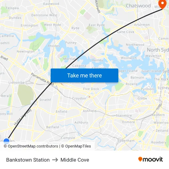 Bankstown Station to Middle Cove map