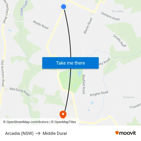 Arcadia (NSW) to Middle Dural map