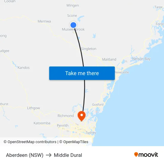 Aberdeen (NSW) to Middle Dural map