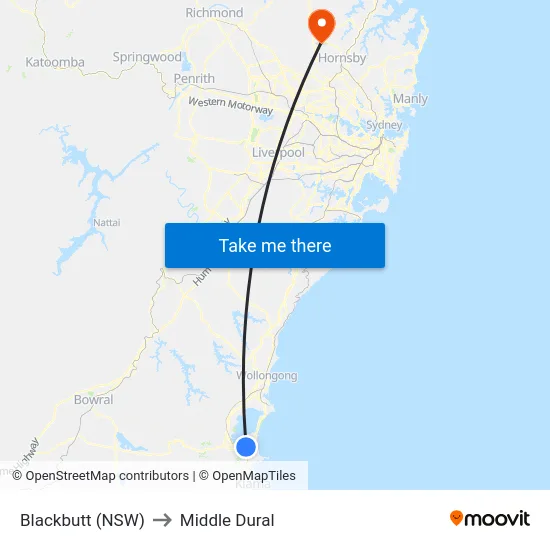 Blackbutt (NSW) to Middle Dural map