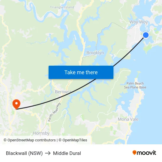 Blackwall (NSW) to Middle Dural map