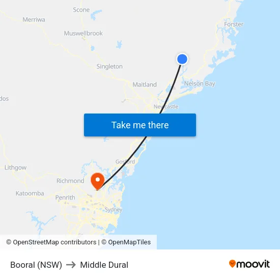 Booral (NSW) to Middle Dural map