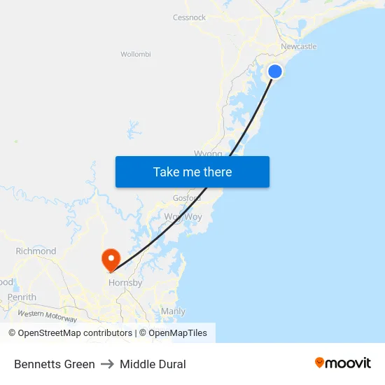 Bennetts Green to Middle Dural map