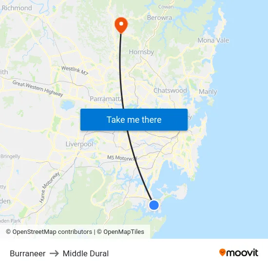 Burraneer to Middle Dural map