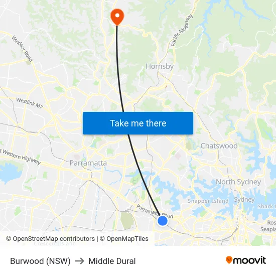 Burwood (NSW) to Middle Dural map