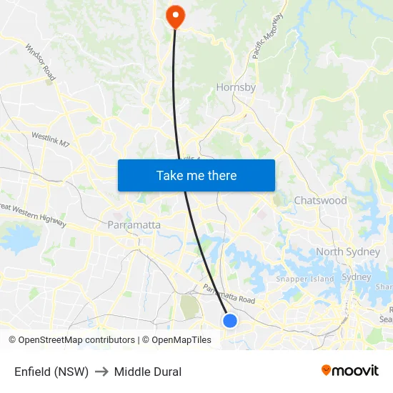 Enfield (NSW) to Middle Dural map